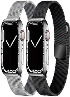 Next Store 2 Pack Metal Mesh Band Compatible with iWatch 38mm 40mm 41mm Series 1 to 9, Adjustable Stainless Steel Milanese Magnetic Clasp Strap Compatible with iWatch Series 1 to 9
