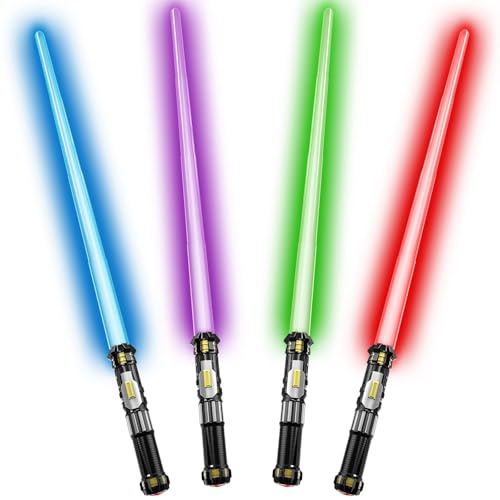 Cawiew 4 Pack Light up Sword Saber with FX Sound onOff Control and Full Retractable Handle 4 Colors LED Glow in The Dark Toy for Kids Adult - Image 1