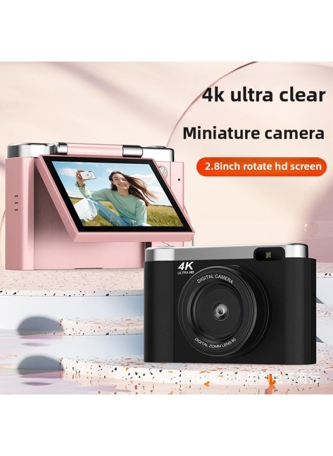 Generic 4K Digital Camera Card CCD Camera HD Selfie Beauty Student Flip Screen Camera-Body Color:8gb Memory Card  - Image 1