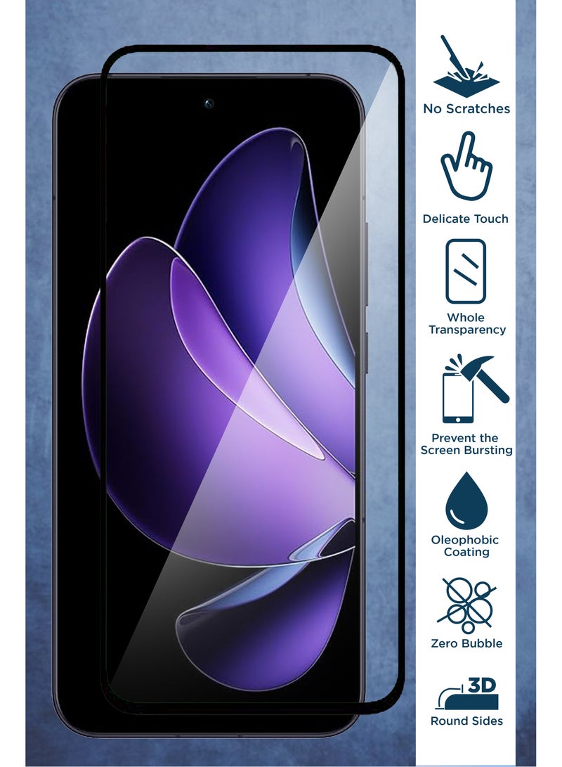 For Oppo Reno 13 - Tempered Glass Screen Protector - Delicate Touch , Higher Transparency , Easy to Install ,Anti-scratch and Bubble-free Screen Protector - Black  - Image 2