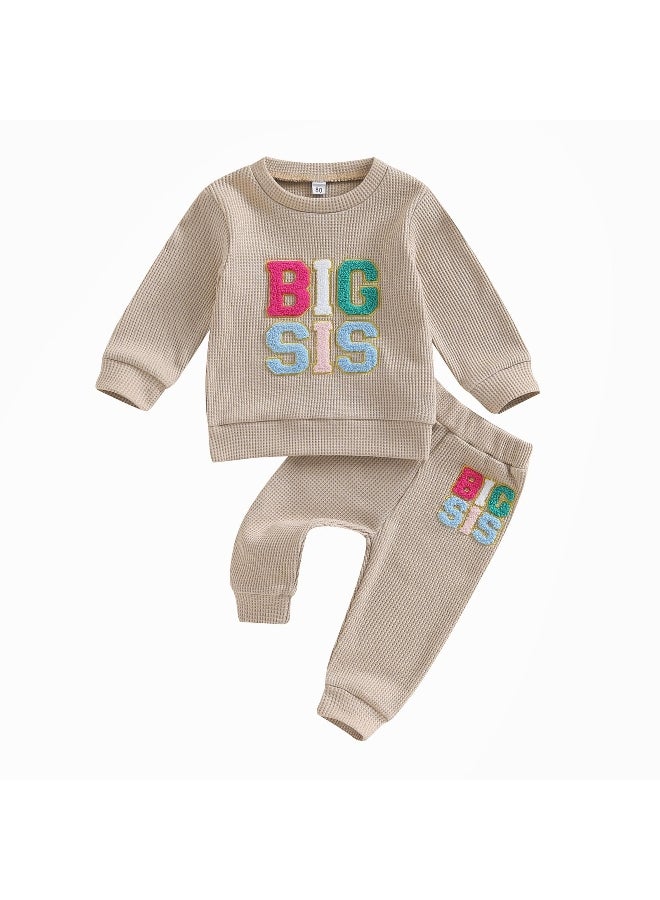 Toddler Girls Autumn Pants Sets 6M 12M 18M 24M 3Y 4Y Long Sleeve Fuzzy Letter Embroidery Sweatshirt Elastic Band Pants Sets