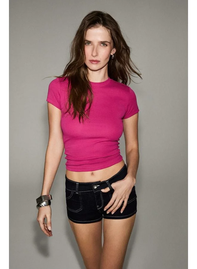 Grimelange HOPEWELL Women's Round Neck Knitted Slim Fit Fuchsia T-Shirt.