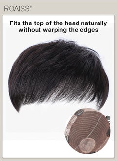 roaiss Men's Hair Natural Style Toupee, Natural Black Hair Pieces Short Wig Real Human Hair Topper Clip for Male for Covering White or Loss Hair, Hair Extensions Daily Wear (16x18cm)  - Image 2