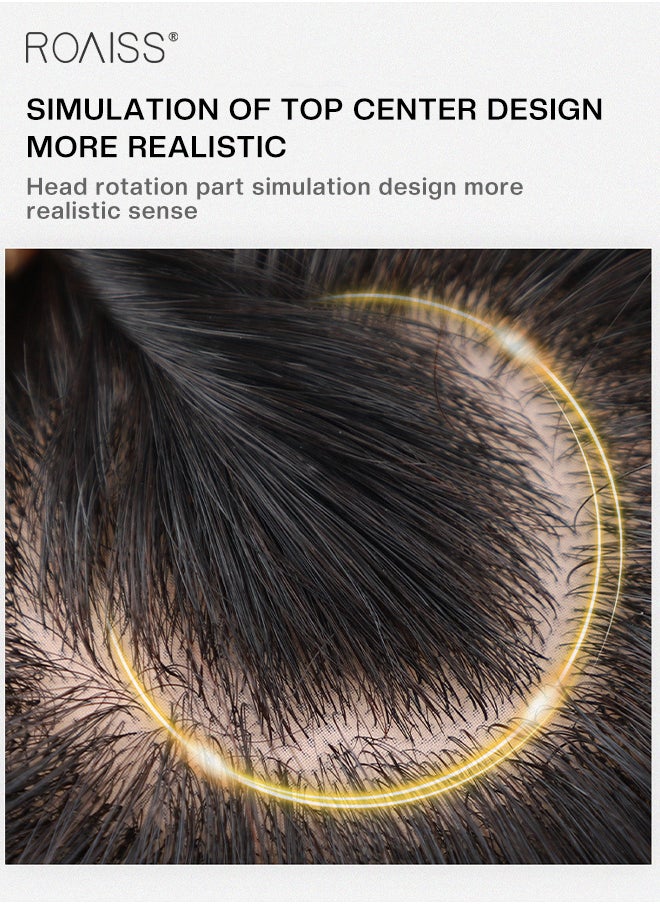 roaiss Men's Hair Natural Style Toupee, Natural Black Hair Pieces Short Wig Real Human Hair Topper Clip for Male for Covering White or Loss Hair, Hair Extensions Daily Wear (16x18cm)  - Image 4