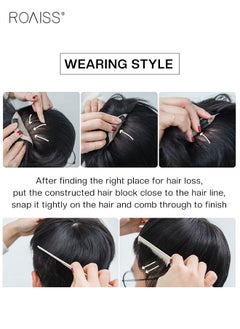 roaiss Men's Hair Natural Style Toupee, Natural Black Hair Pieces Short Wig Real Human Hair Topper Clip for Male for Covering White or Loss Hair, Hair Extensions Daily Wear (16x18cm)  - Image 5