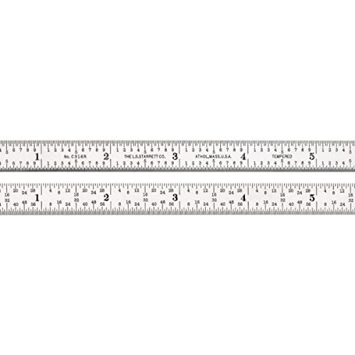 Starrett Full Flexible Steel Rule with Satin Chrome Finish, Quick Reading, and Inch Graduation - 16R Graduation, 6" Length, 1/64" Thickness - C316R-6 - Image 1