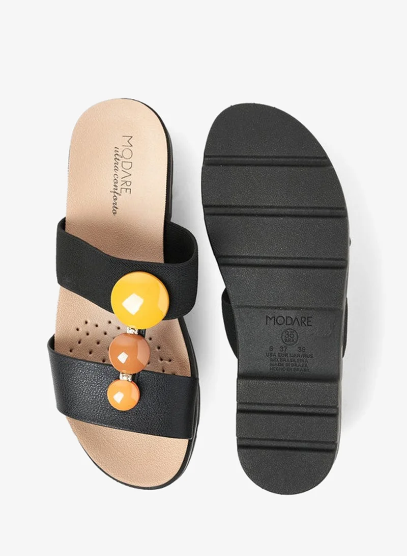 Modare Black Flat Sandals for Women – Stylish Ladies Flat Sandals & Comfortable Flat Slippers for Women | Best Price UAE