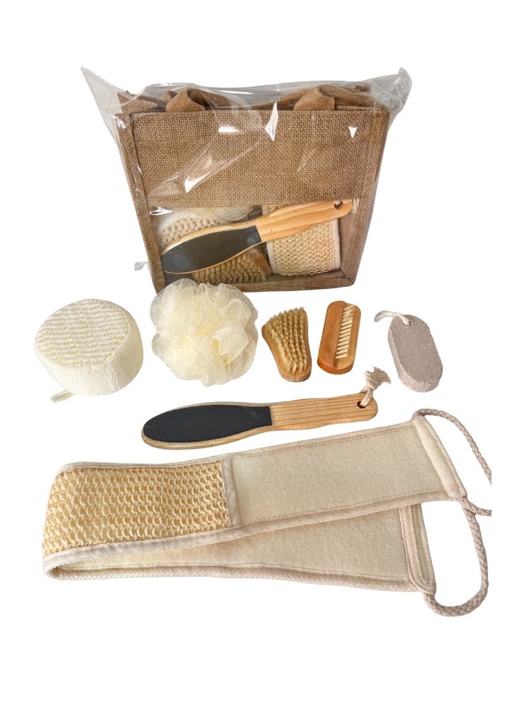 Natural Halal Bath Set with Loofah Glove & Body Brushes, 7pcs Organic Foot & Body Care Kit in Jute Bag, Gift Idea - Image 5
