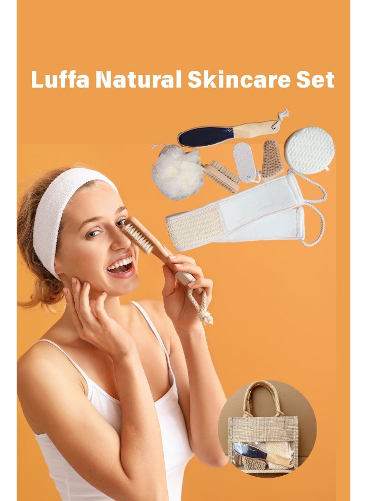 Natural Halal Bath Set with Loofah Glove & Body Brushes, 7pcs Organic Foot & Body Care Kit in Jute Bag, Gift Idea - Image 2