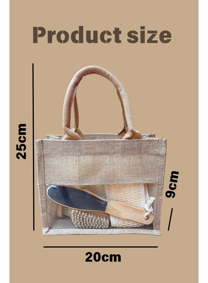 Natural Halal Bath Set with Loofah Glove & Body Brushes, 7pcs Organic Foot & Body Care Kit in Jute Bag, Gift Idea - Image 5