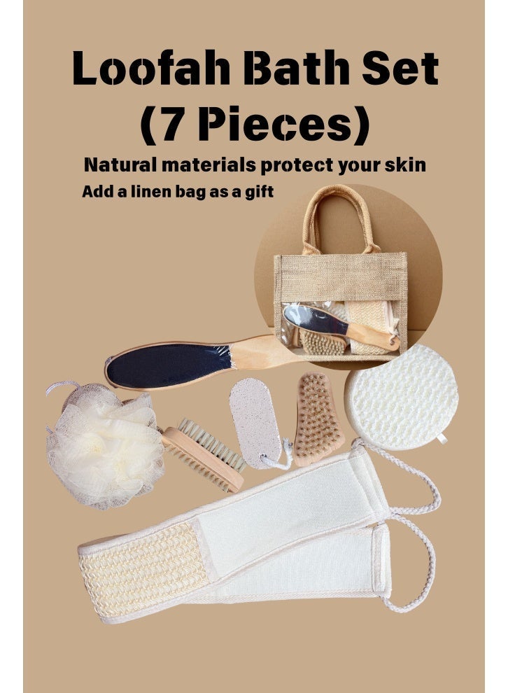 Natural Halal Bath Set with Loofah Glove & Body Brushes, 7pcs Organic Foot & Body Care Kit in Jute Bag, Gift Idea - Image 3