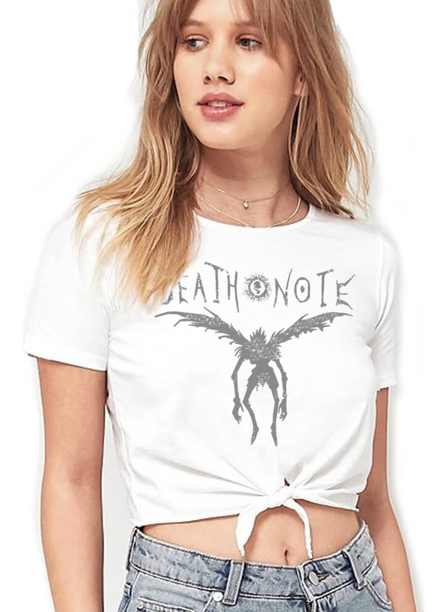 Rock&Roll Winged Note White Short, Cut-Out Crop Top Women's T-Shirt  - Image 1