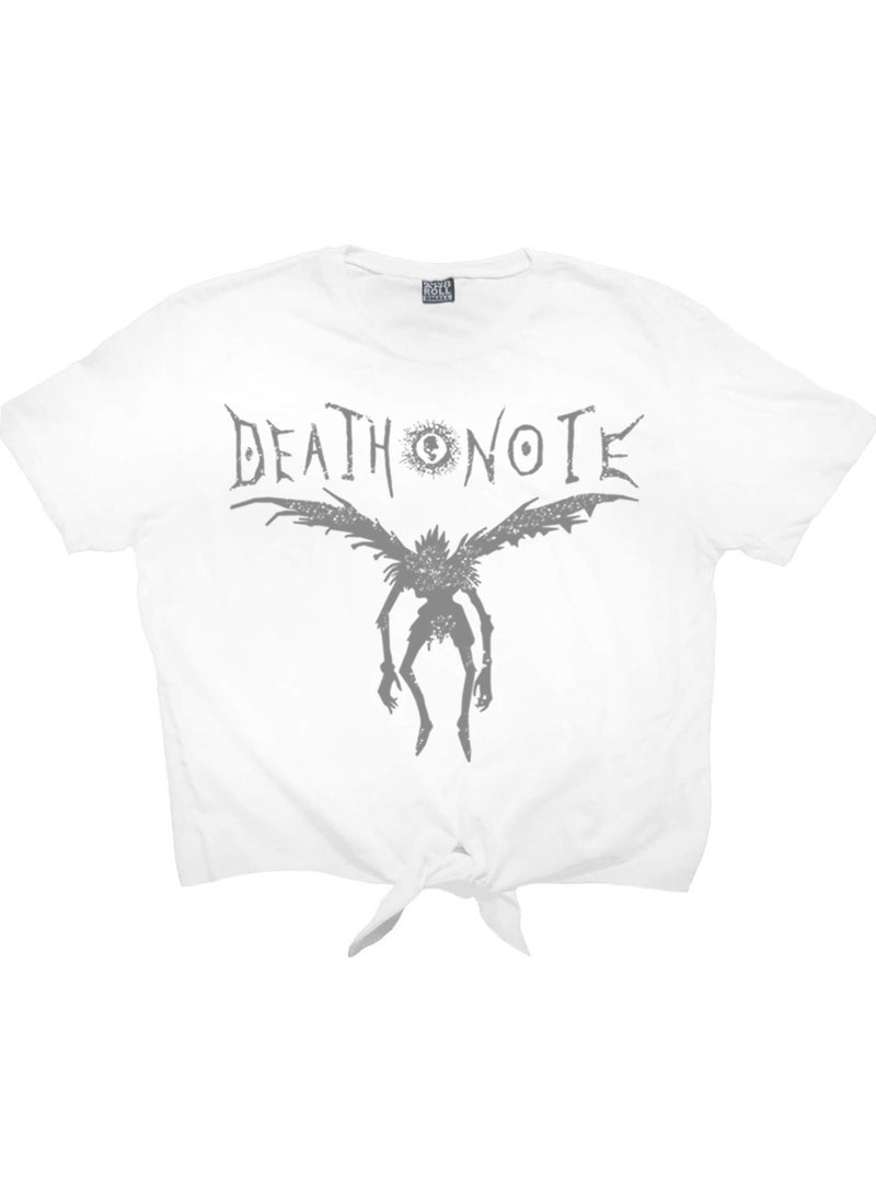 Rock&Roll Winged Note White Short, Cut-Out Crop Top Women's T-Shirt  - Image 3
