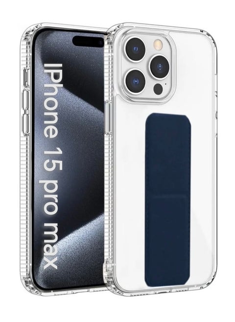 Case Cover For iPhone 15 Pro Max With Magnetic Hand Grip 3 in 1 Clear / Blue