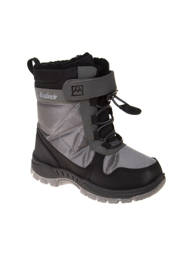 Boys Winter Snow Boots Insulated Cold Weather Outdoor Boots with Slip Resistant Sole For Toddler Size 6-11 Little Kid 11-13 Big kid 1-4, Grey Black, 8 Toddler
