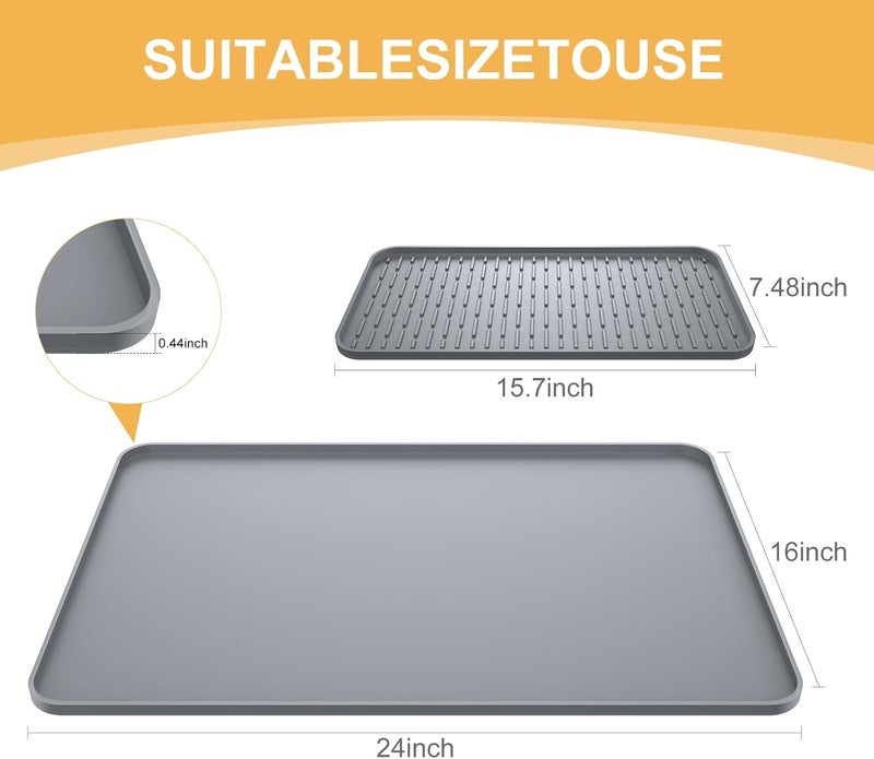 وسادة قهوة من السيليكون، مقاس 24'' x 16''، مزودة بوسادة لتجفيف الأطباق قابلة للفصل، مناسبة لأسطح المطابخ. تتناسب مع ملحقات بار القهوة تحت ماكينة القهوة وإبريق القهوة وآلة الإسبريسو ورف الأطباق. - Image 5