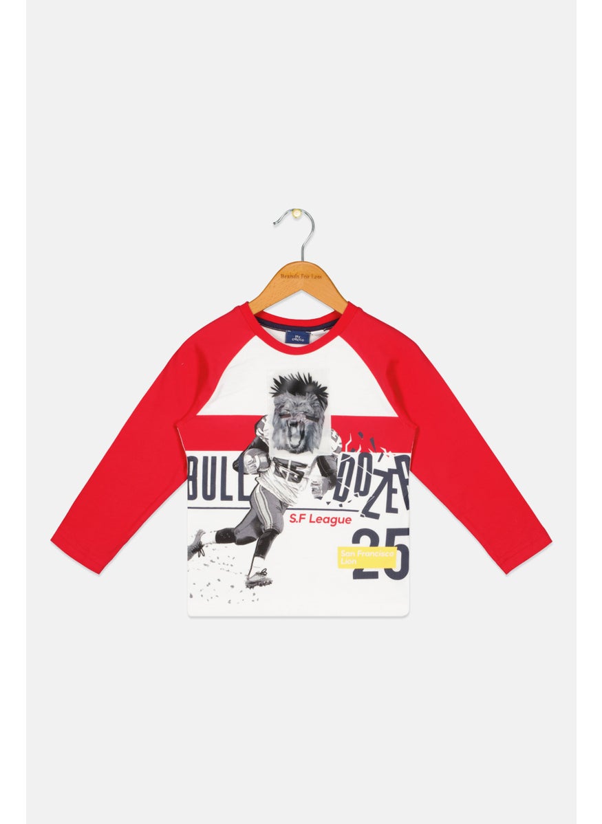 Chicco Toddlers Boy Graphic Print Long Sleeves Top, Red Combo  - Image 1