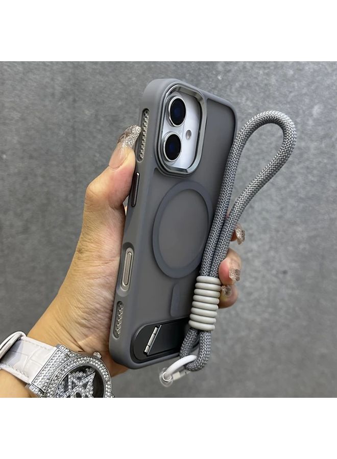 Black Premium Kickstand Case with Magnetic Lanyard Strap for iPhone 13 - Image 1