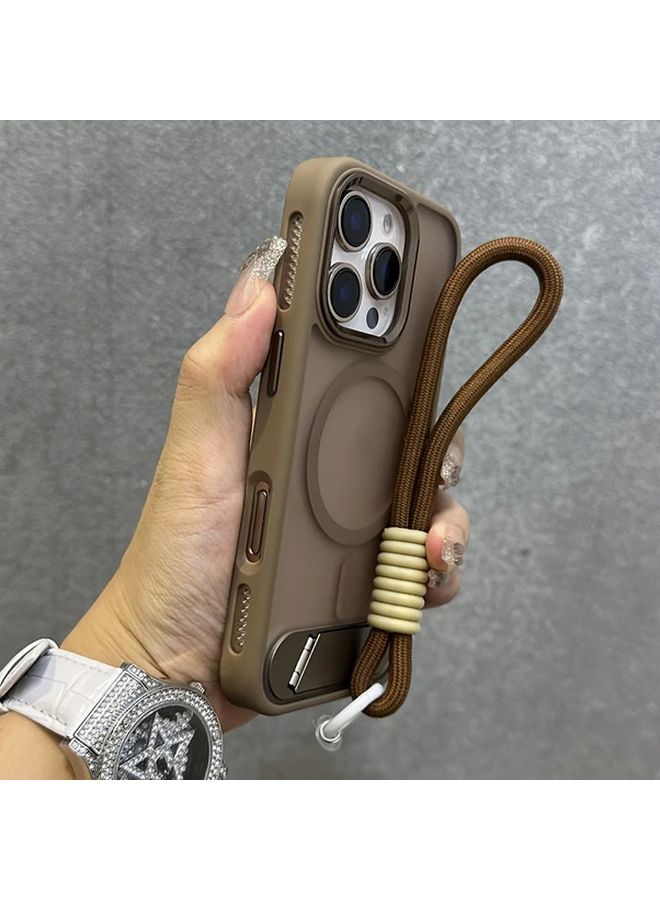 Black Premium Kickstand Case with Magnetic Lanyard Strap for iPhone 13 - Image 2