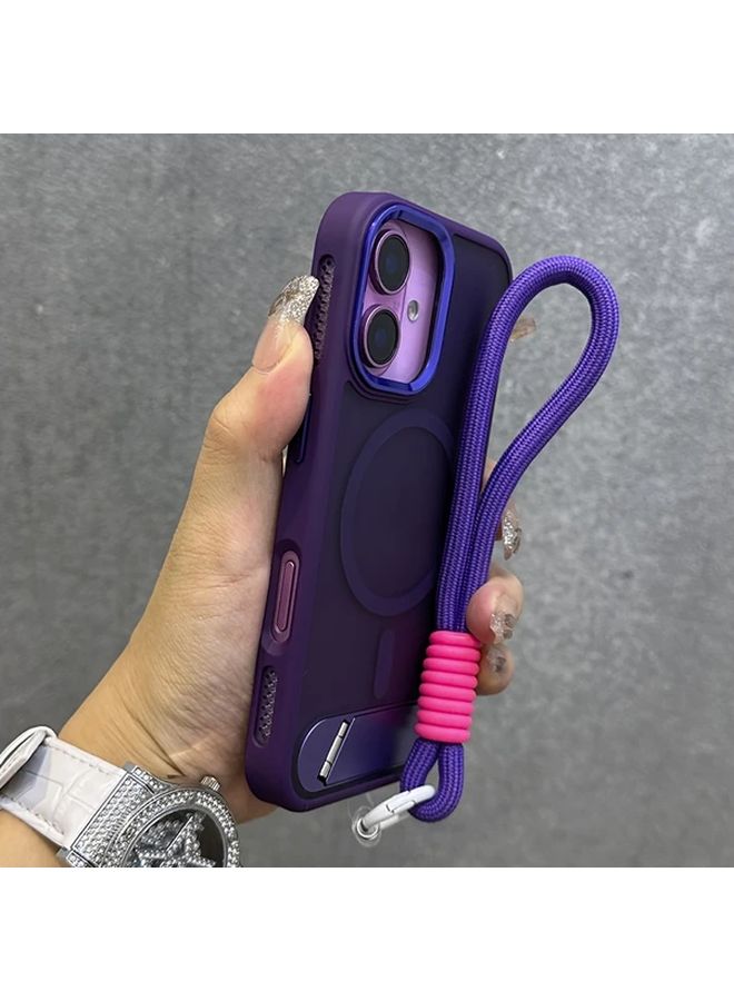 Black Premium Kickstand Case with Magnetic Lanyard Strap for iPhone 13 - Image 5