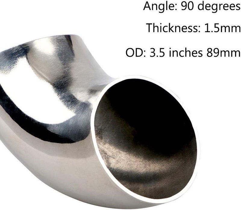 KOTVTM Stainless Steel Elbow 3.5" 90° Mandrel Bend Elbow-Thickness 16GA/.065" Wall - SS304 Stainless Elbow Suitable for Car Modified Exhaust Elbow Pipe, Stair Handrail,etc - Image 3