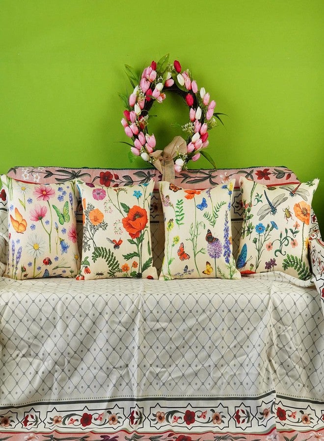 ONWAY Outdoor Waterproof Spring Summer Pillow Covers 16x16 Inch Set of 4 Floral Farmhouse Throw Pillows Decorative Cushion Cases for Outdoor Couch Sofa Patio Furniture Home Decoration - Image 2