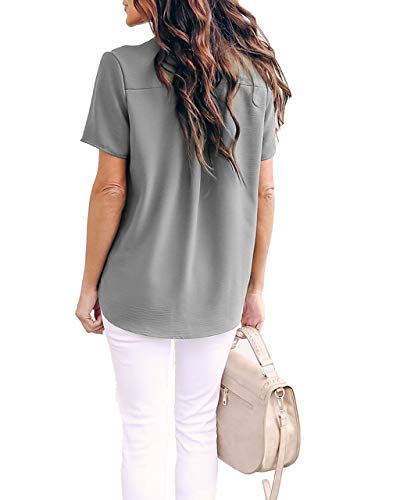 Allimy Women Summer Short Sleeve Tops 2025 Dressy Casual Blouses Tunics Plus Size Grey XL - Image 4
