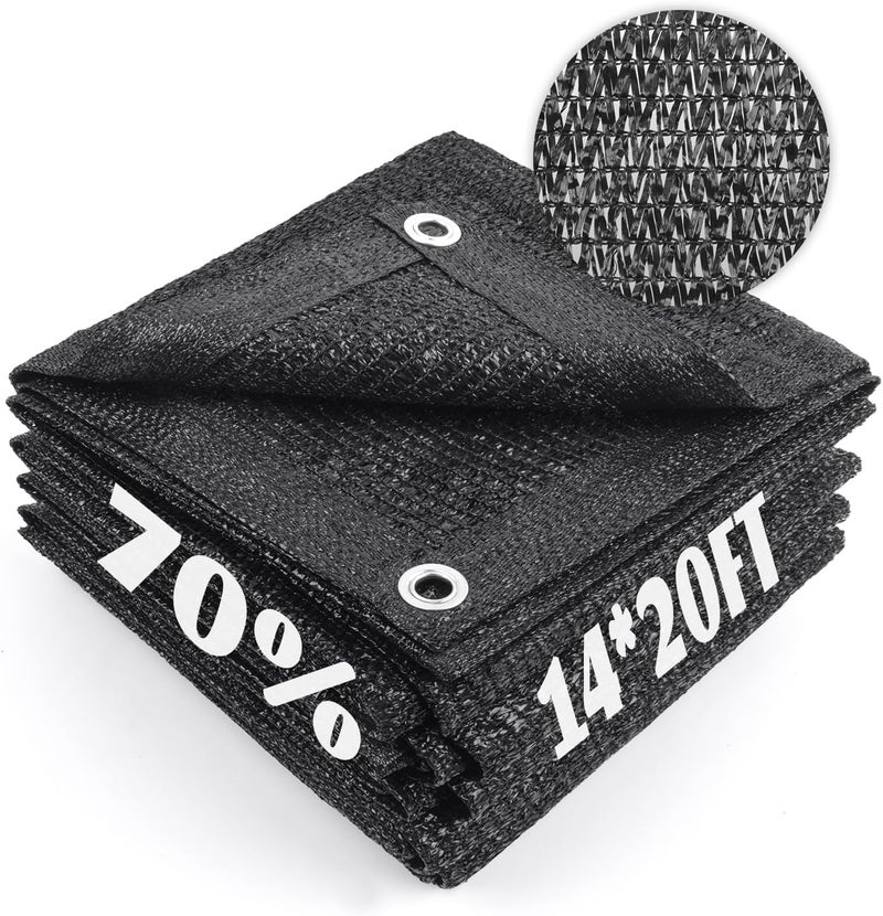 Cool Area منطقة باردة 70% قماش شبكي للتظليل الشمسي مع حلقات معدنية لتغطية النباتات 14x20 قدم مظلة فناء حديقة برجول دفيئة مرآب سيارة حظيرة أسود - Image 1