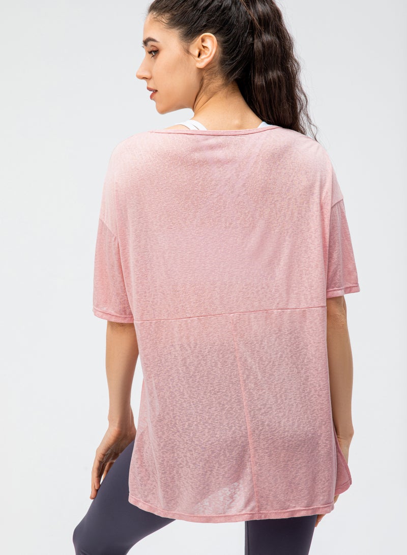Loquat Women Quick Dry Breathable Yoga T-Shirt Pink  - Image 2