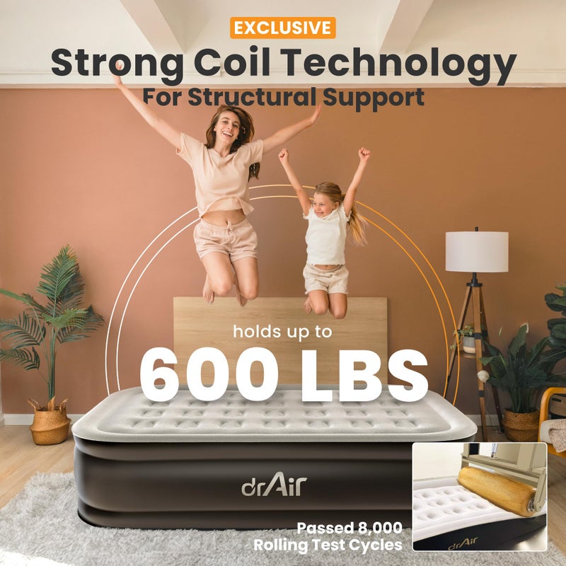 Dr. air Full Air Mattress with Built-in Pump, 18" Raised Blow Up Mattress, 600 lbs Max Honeycomb Air Bed, 48Hr Leak-Proof Test, 3min Inflatable Mattress for Home, Guests, Camping, Colchones inflables - Image 4