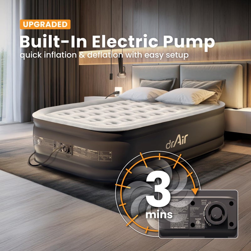 Dr. air Full Air Mattress with Built-in Pump, 18" Raised Blow Up Mattress, 600 lbs Max Honeycomb Air Bed, 48Hr Leak-Proof Test, 3min Inflatable Mattress for Home, Guests, Camping, Colchones inflables - Image 2