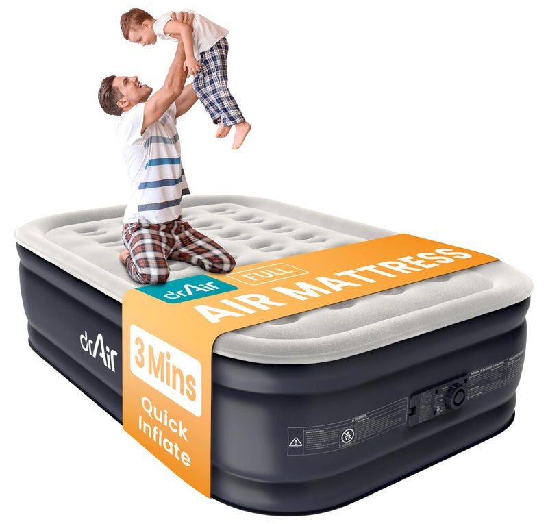 Dr. air Full Air Mattress with Built-in Pump, 18" Raised Blow Up Mattress, 600 lbs Max Honeycomb Air Bed, 48Hr Leak-Proof Test, 3min Inflatable Mattress for Home, Guests, Camping, Colchones inflables - Image 1