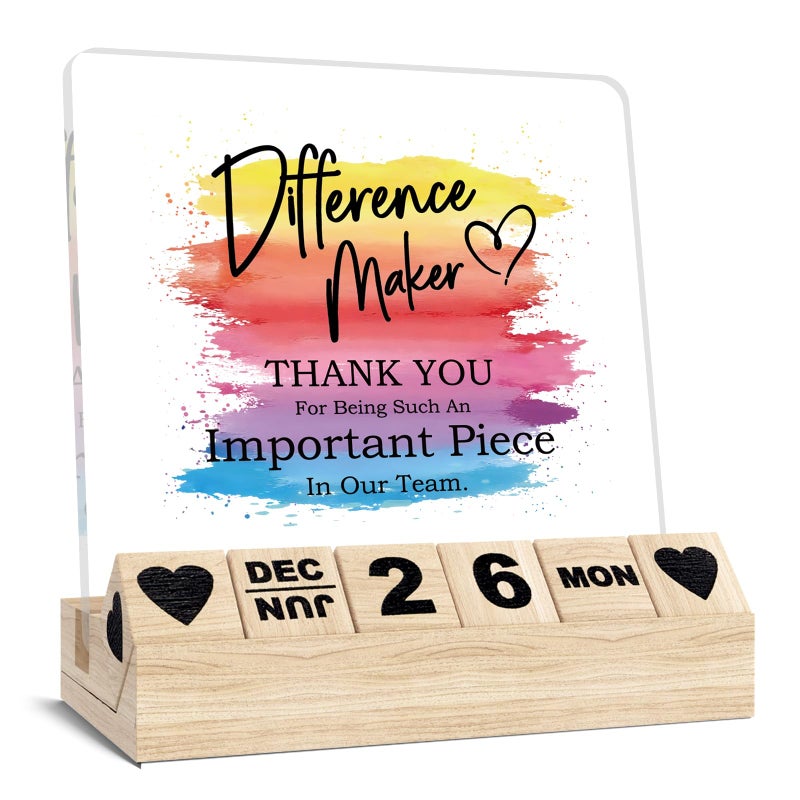 Ythuil Difference Maker Thank You Gifts, Work Anniversary Calendar Desk Sign & Appreciation Plaque for Coworker, Mentor, Human Resources, Retirement Promotion Gifts for Women Office Decor Accessories - Image 1