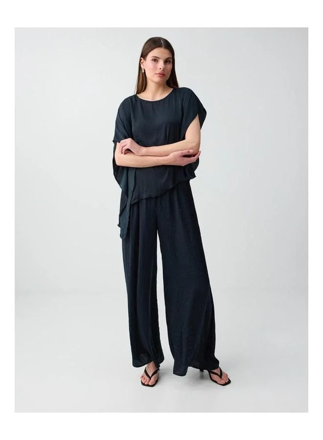 Jimmy Key Anthracite Wide-Style Normal Waist Satin Pants.