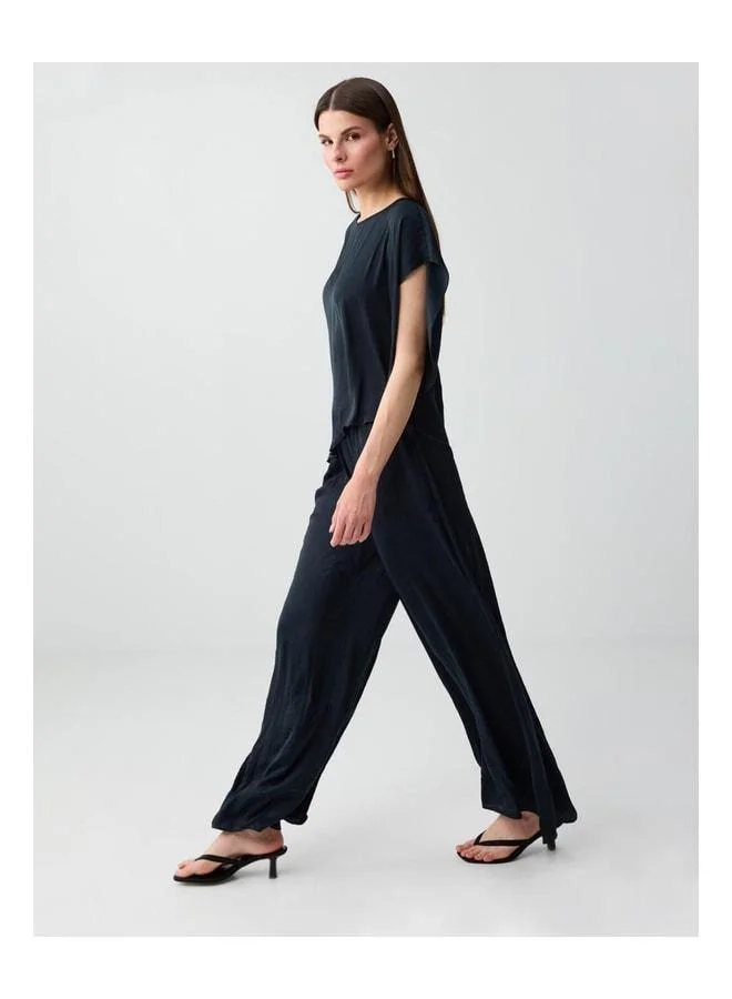 Jimmy Key Anthracite Wide-Style Normal Waist Satin Pants.