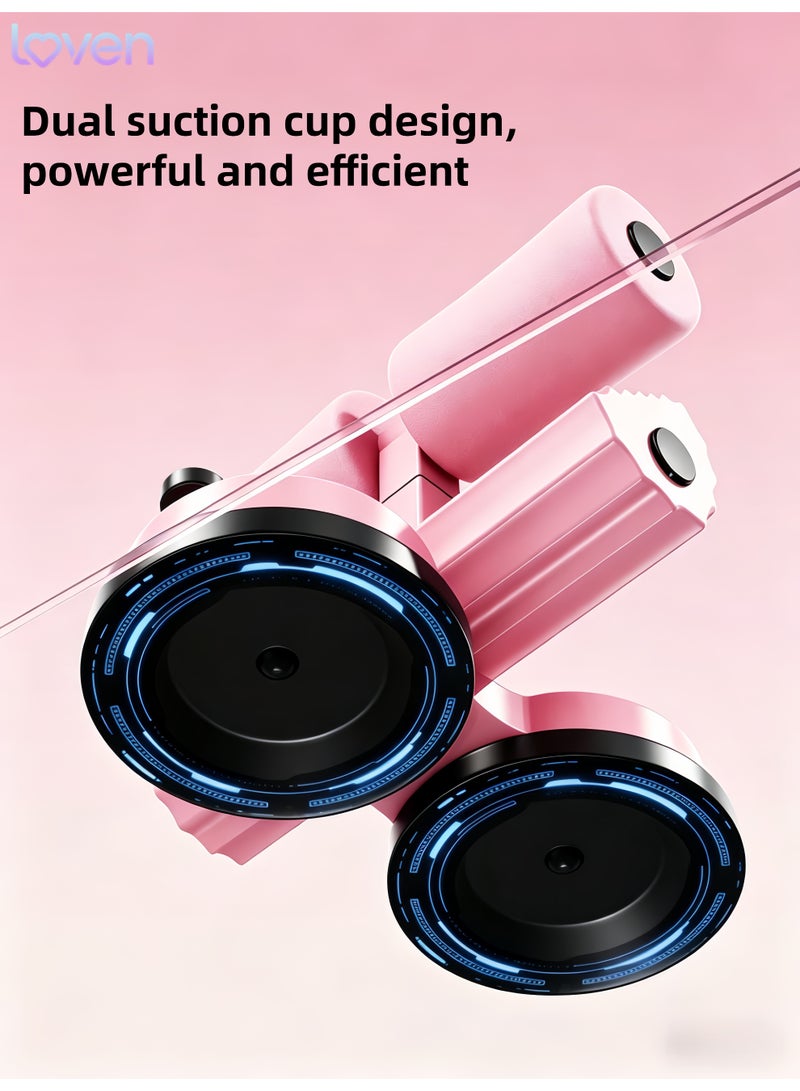 loven Sit Up Bar Foot Holder, Height Adjustable – Sit Up Assistance Device with 2 Strong Suction Cups – Essential Ab Workouts & Core Exercise Equipment for Home Workouts (Pink) - Image 3