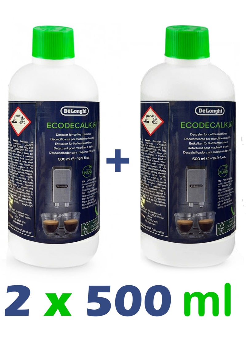 De'Longhi Natural EcoDecalk Descaler For Coffee And Espresso Machine 2x500ml  - Image 1