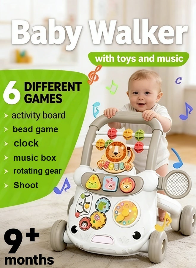 RIKON LIKO Baby walker, multifunctional push walker   baby anti-rollover walker, multifunctional game panel toy, baby activity center, baby music learning toy, holiday gift, suitable for boys and girls (gray) - Image 1