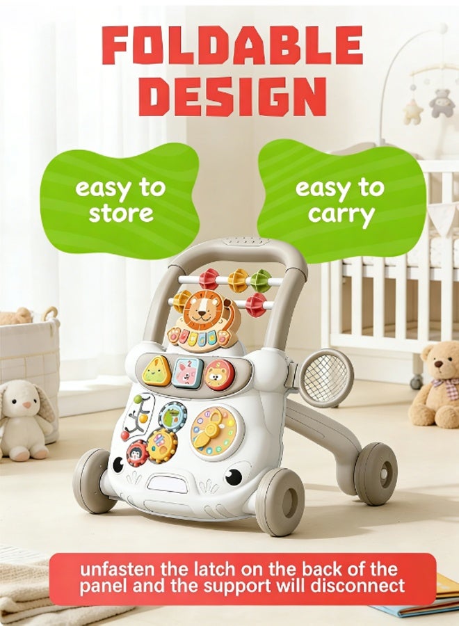 RIKON LIKO Baby walker, multifunctional push walker   baby anti-rollover walker, multifunctional game panel toy, baby activity center, baby music learning toy, holiday gift, suitable for boys and girls (gray) - Image 4