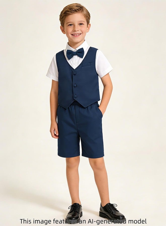 A&J DESIGN Toddler Suit Boys Wedding Easter Church Gentleman Formal Outfit Summer Short Clothes Set Navy 2-3T - Image 3