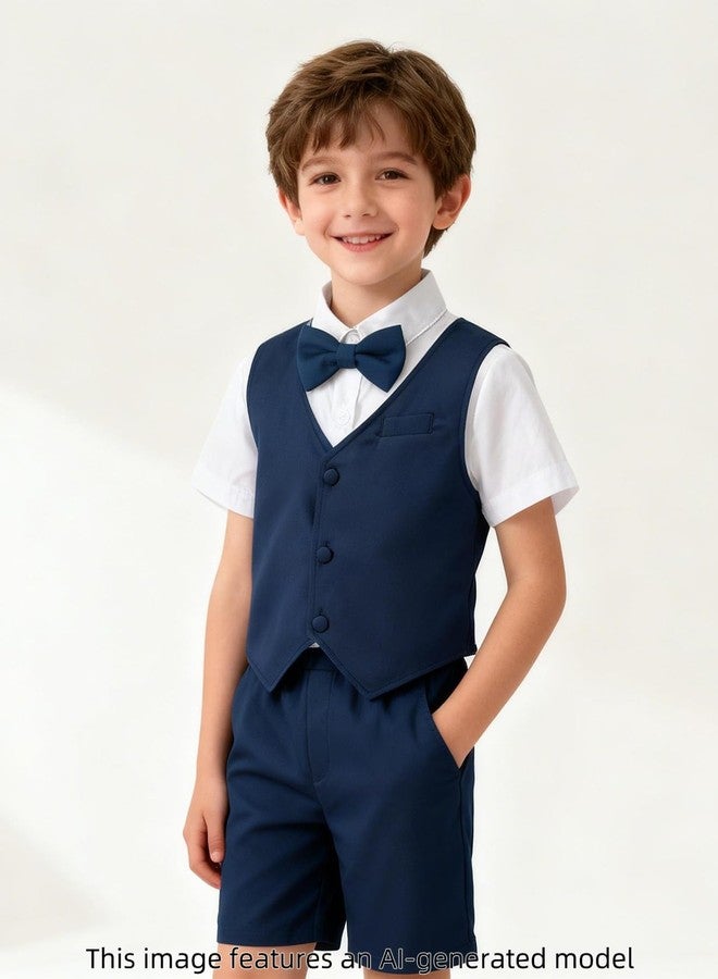 A&J DESIGN Toddler Suit Boys Wedding Easter Church Gentleman Formal Outfit Summer Short Clothes Set Navy 2-3T - Image 2