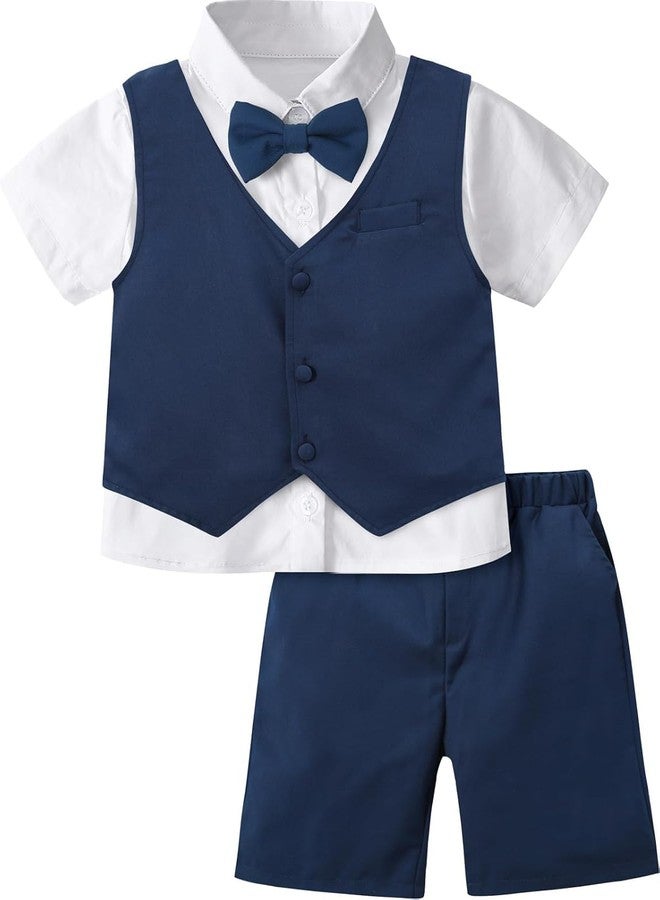 A&J DESIGN Toddler Suit Boys Wedding Easter Church Gentleman Formal Outfit Summer Short Clothes Set Navy 2-3T - Image 1