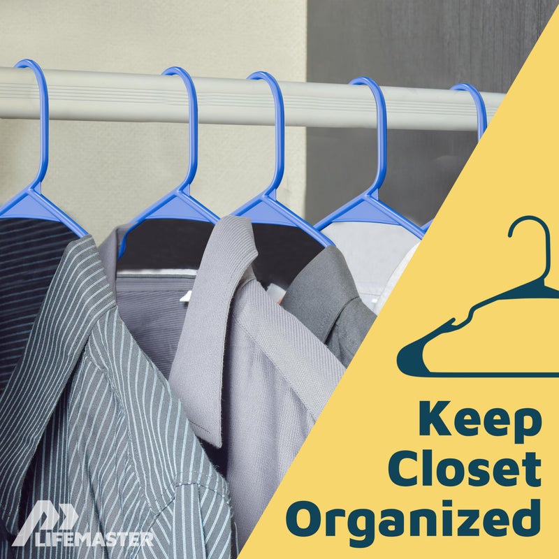 Lifemaster Plastic Clothes Hangers â€“ Heavy Duty Hanger Set, for Organizing Clothes, Dresses, and Coat, Holds Up to 5 lbs, Space-Saving Hangers with Non-Slip Shoulder Grooves, Pack of 120, Blue - Image 5