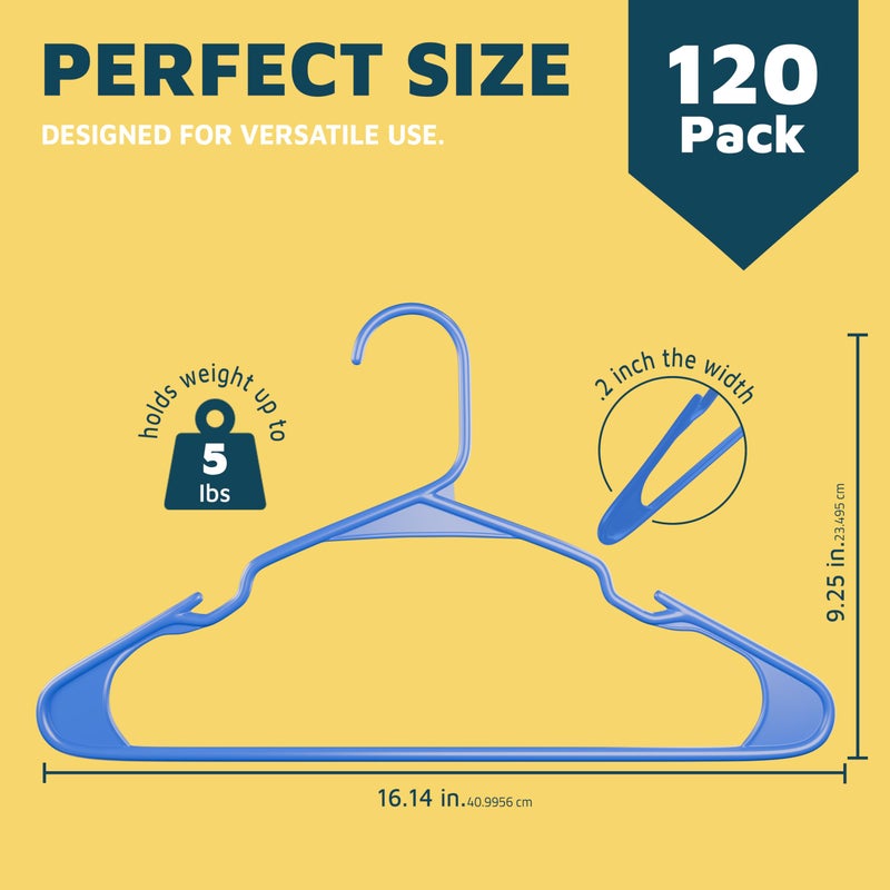 Lifemaster Plastic Clothes Hangers â€“ Heavy Duty Hanger Set, for Organizing Clothes, Dresses, and Coat, Holds Up to 5 lbs, Space-Saving Hangers with Non-Slip Shoulder Grooves, Pack of 120, Blue - Image 2