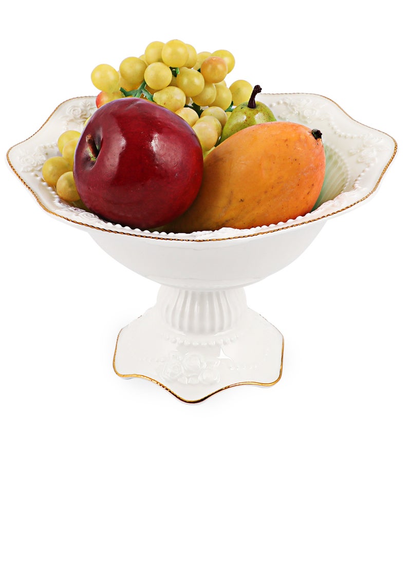 Life Smile LIFE SMILE Round Bone China Serving Bowl With Gold Stand  - Fruit Basket For Fruit Vegetable Storage Snack Nuts Cake Dessert  - Image 1