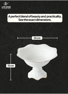 Life Smile LIFE SMILE Round Bone China Serving Bowl With Gold Stand  - Fruit Basket For Fruit Vegetable Storage Snack Nuts Cake Dessert  - Image 3