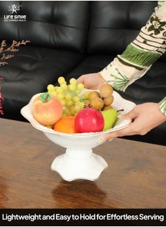 Life Smile LIFE SMILE Round Bone China Serving Bowl With Gold Stand  - Fruit Basket For Fruit Vegetable Storage Snack Nuts Cake Dessert  - Image 2