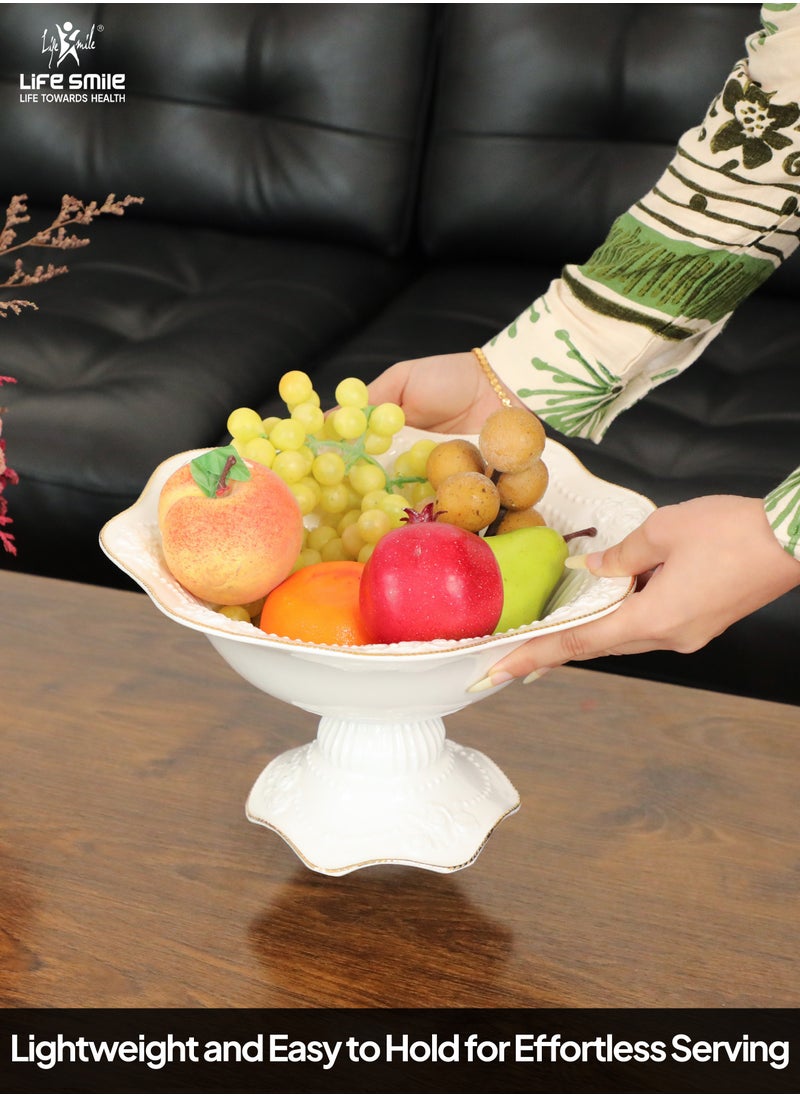Life Smile LIFE SMILE Round Bone China Serving Bowl With Gold Stand  - Fruit Basket For Fruit Vegetable Storage Snack Nuts Cake Dessert  - Image 2