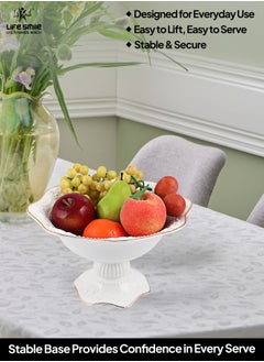 Life Smile LIFE SMILE Round Bone China Serving Bowl With Gold Stand  - Fruit Basket For Fruit Vegetable Storage Snack Nuts Cake Dessert  - Image 5