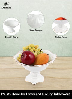 Life Smile LIFE SMILE Round Bone China Serving Bowl With Gold Stand  - Fruit Basket For Fruit Vegetable Storage Snack Nuts Cake Dessert  - Image 4